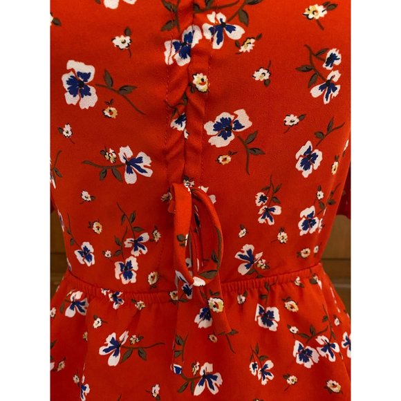 Socialite Peplum Top Women‎ XS Red Floral Elastic Waist Date Night Fall Festival - Picture 7 of 16